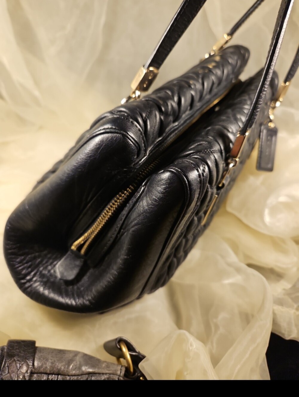 Coach Quilted Black Leather Madeline Satchel with Gold Hardware - Picture 5 of 7